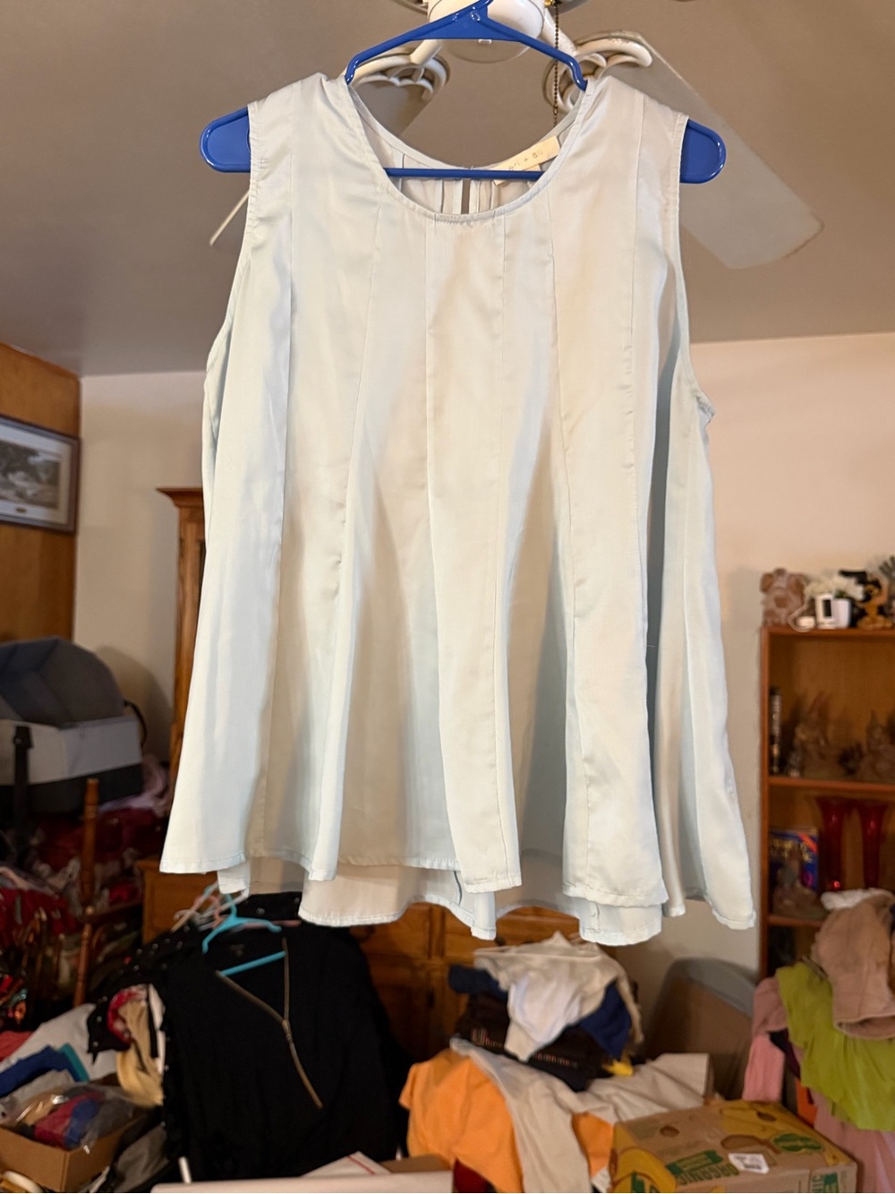 Light Blue Pleated Sleeveless Blouse